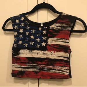 Black american flag cotton crop top